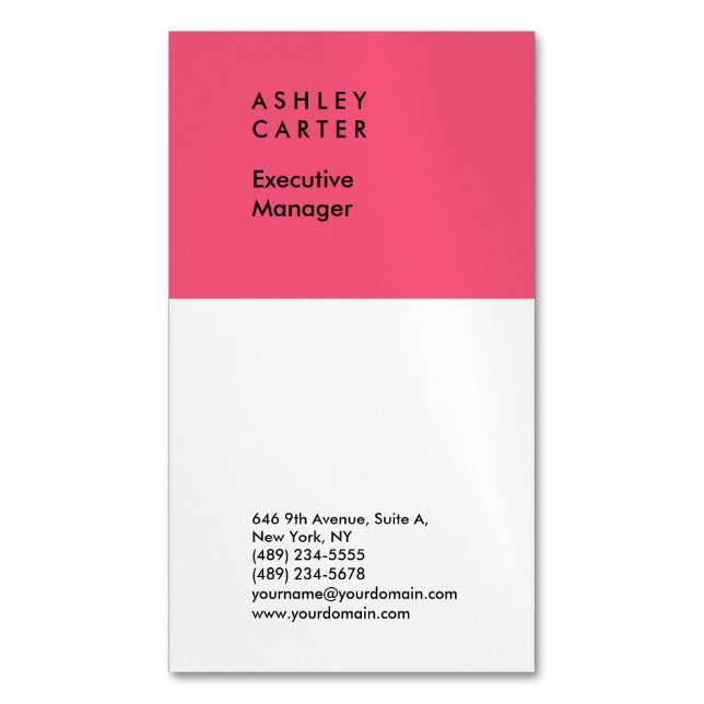 Professional elegant pink white plain minimalist business card magnet (Front Vertical)