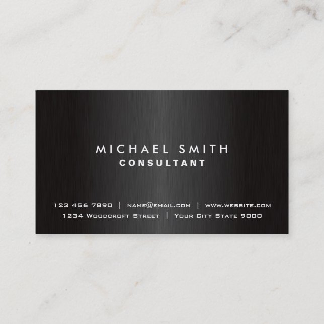 Professional Elegant Plain Black Modern Metal Business Card (Front)