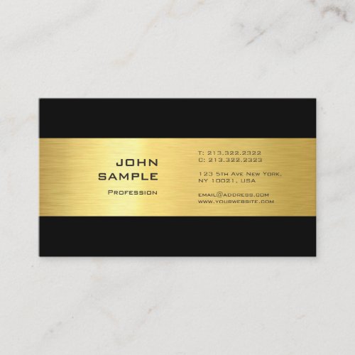 Professional Elegant Plain Gold Look Black Modern Business Card