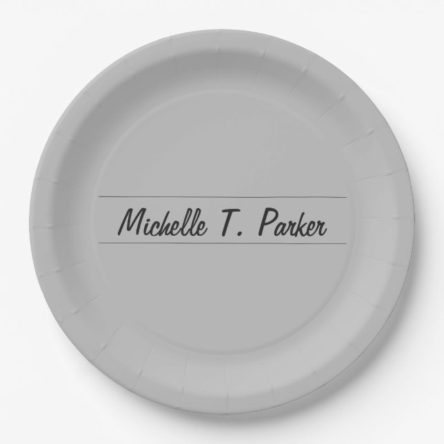 Professional elegant plain minimalist calligraphy paper plates (Front)