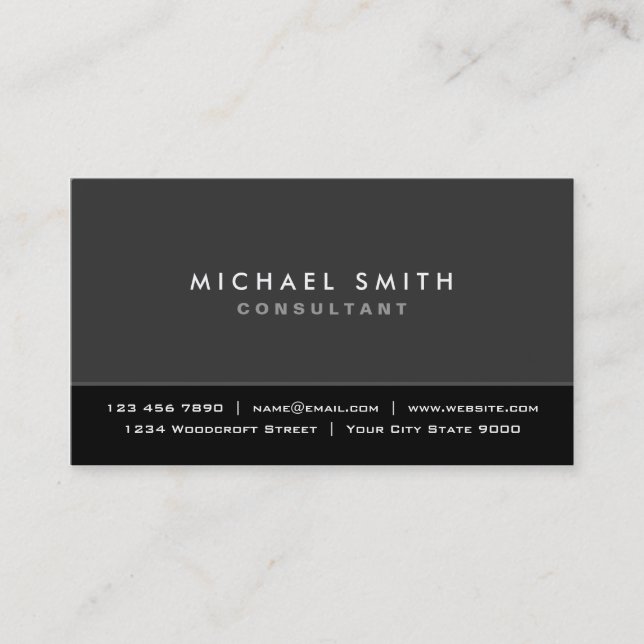 Professional Elegant Plain Modern Black and Gray Business Card (Front)