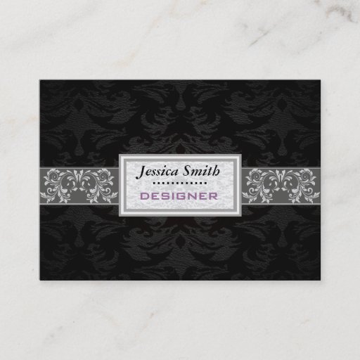 Customizable Professional elegant plain modern damask black business card