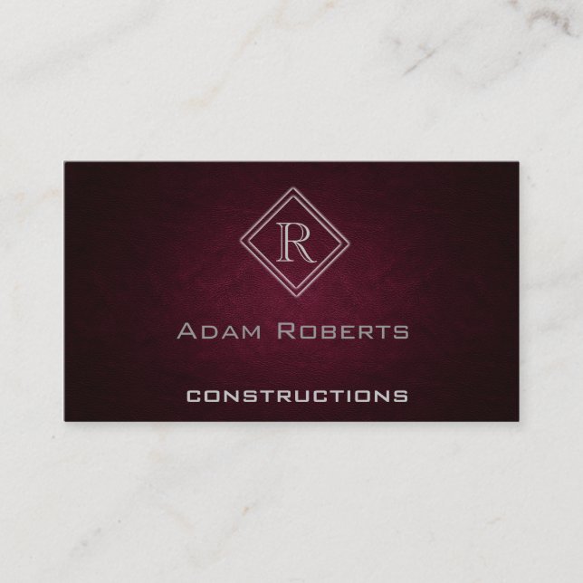 Professional elegant plain monogram leather business card (Front)
