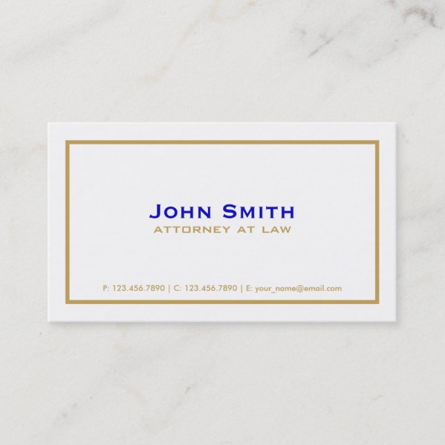 Professional Elegant Plain Simple Attorney White Business Card (Front)