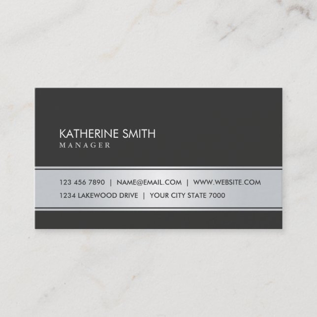 Professional Elegant Plain Simple Black and Silver Business Card (Front)