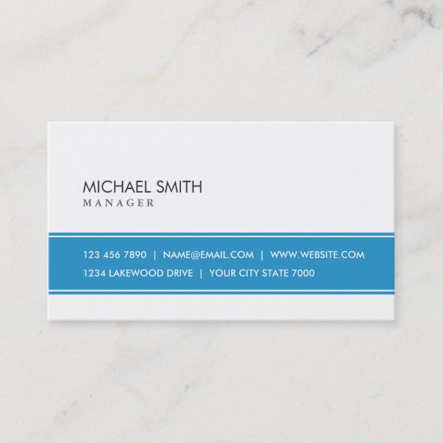 Professional Elegant Plain Simple Blue and White Business Card (Front)