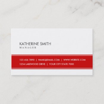 Professional Elegant Plain Simple Red And White Business Card by BusinessCardsProShop at Zazzle