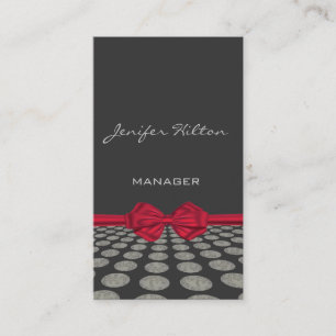 Professional Elegant red bow floral polka dots Business Card