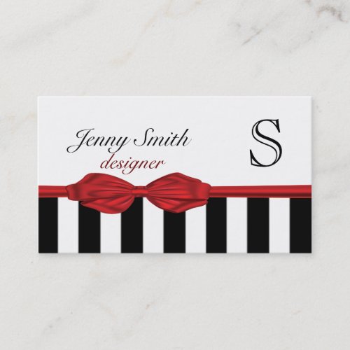 Professional Elegant red bowstripes monogram Business Card