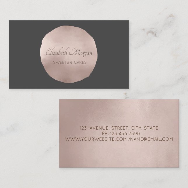 Professional Elegant Rose Gold Brush Circle Business Card (Front/Back)