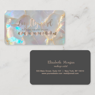 Professional Elegant Rose Gold Hearts Opal Stone Loyalty Card