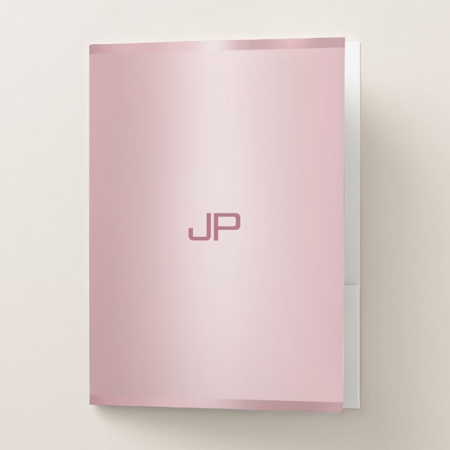 Professional Elegant Rose Gold Monogram Template Pocket Folder (Front)