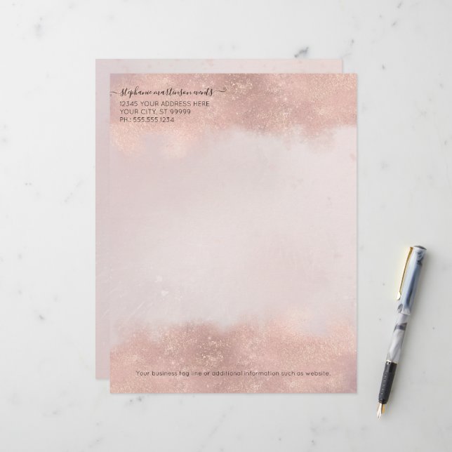 Professional Elegant Rose Gold Small Business Letterhead (Front/Back In Situ)