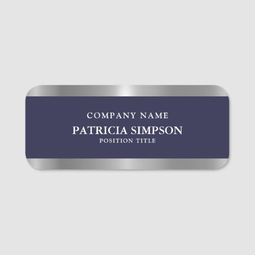 Professional Elegant Sapphire Blue Metallic Silver Name Tag