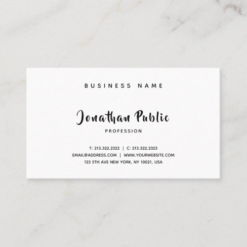 Professional Elegant Script Modern Sleek Plain Business Card