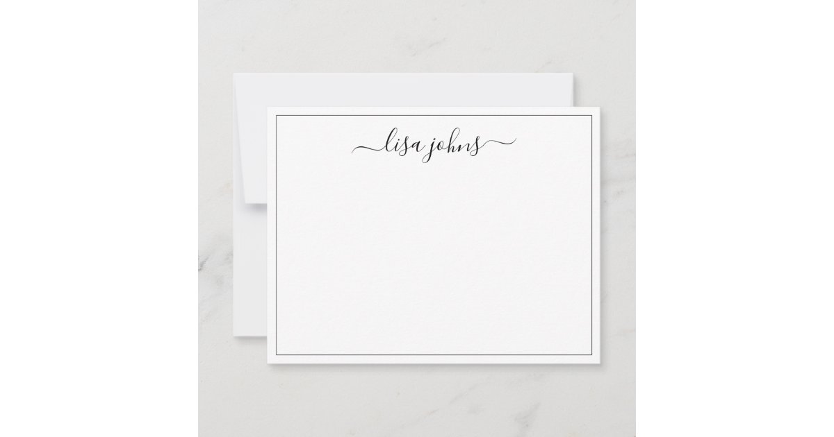 Professional Elegant Script Name Thin Border Note Card | Zazzle