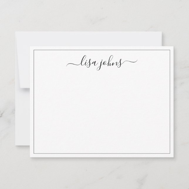 Professional Elegant Script Name Thin Border  Note Card (Front)