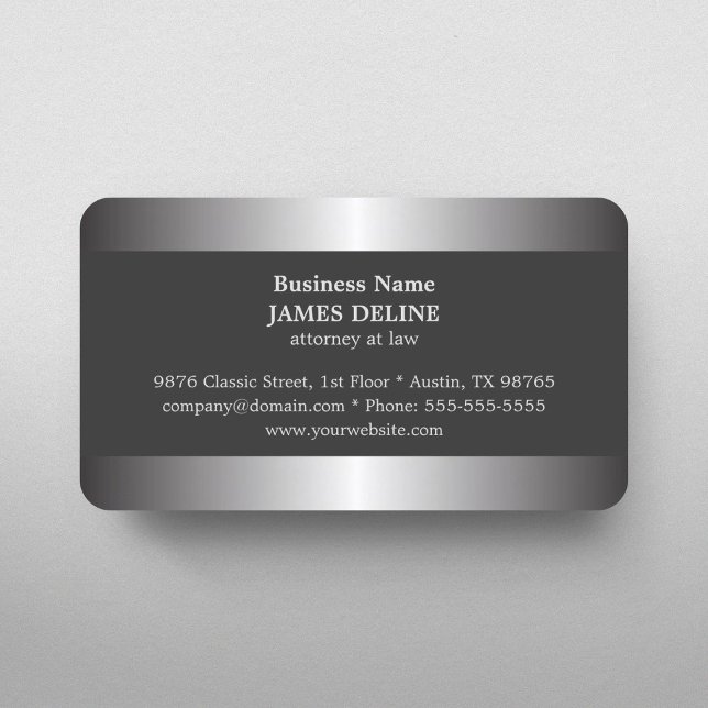 Professional Elegant Silver Metal Attorney Business Card (Creator Uploaded)
