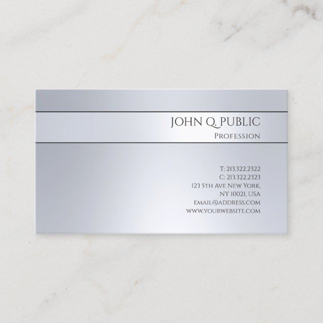 Professional Elegant Silver Minimalist Template Business Card (Front)