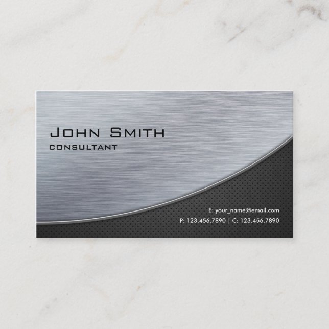 Professional Elegant Silver Modern Metal Black Business Card (Front)