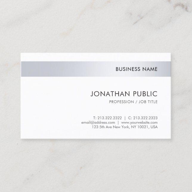 Professional Elegant Silver Simple Template Business Card (Front)