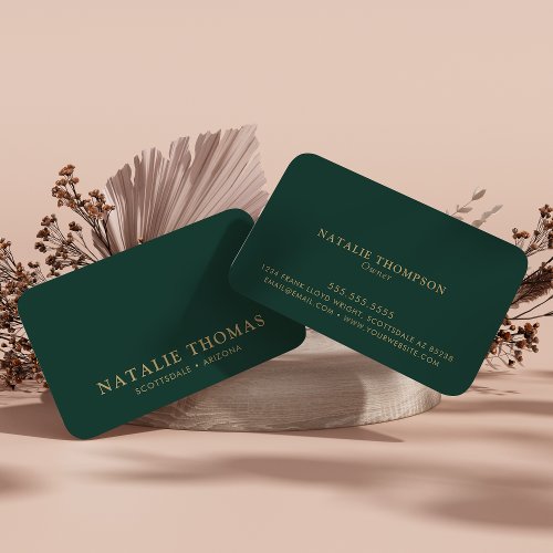 Professional Elegant Simple Emerald Green and Gold Business Card