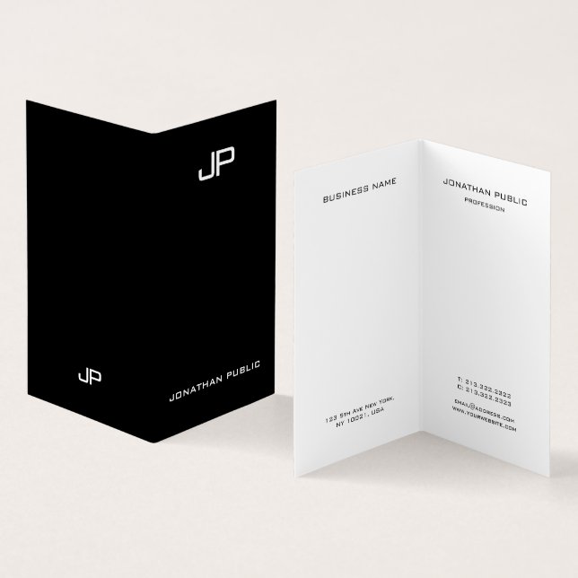 Professional Elegant Simple Modern Monogram Folded Business Card (Inside and Outside)