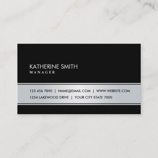 Customizable Professional Elegant Simple Plain Black and Silver Business Cards
