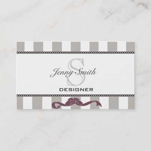 Customizable Professional elegant stipes lace bow monogram business cards
