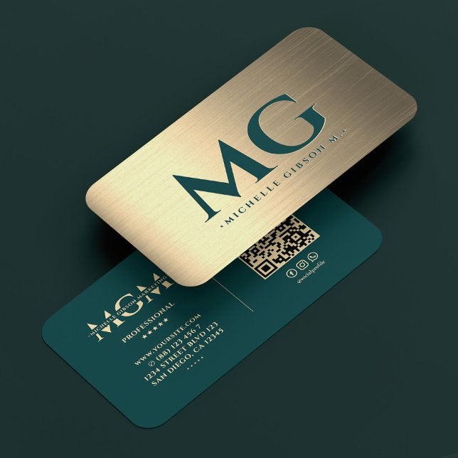 Professional Elegant Teal Gold Therapist Modern Business Card (Professional Elegant Teal Gold Marketing Modern Business Card
)