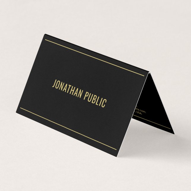 Professional Elegant Template Folded Black & Gold Business Card (Front)