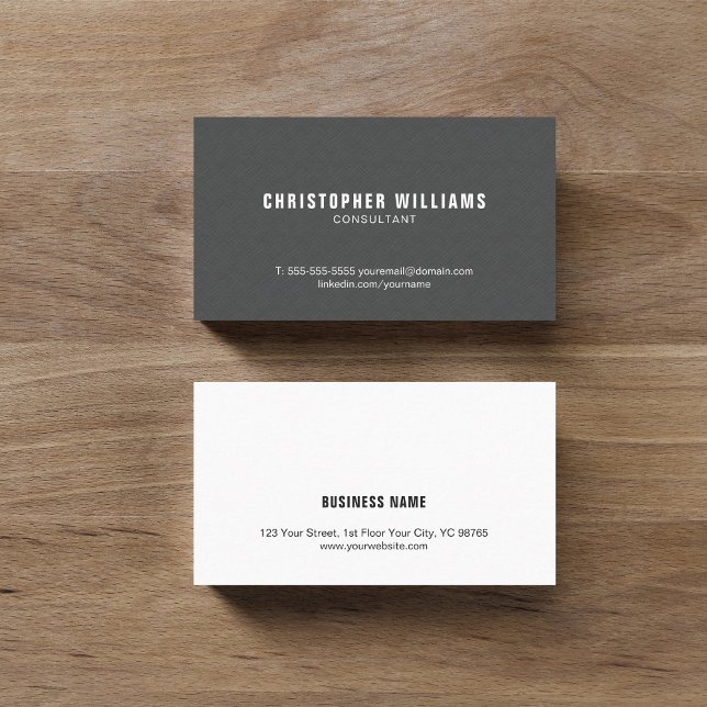 Professional Elegant Texture Gray White Consultant Business Card (Creator Uploaded)