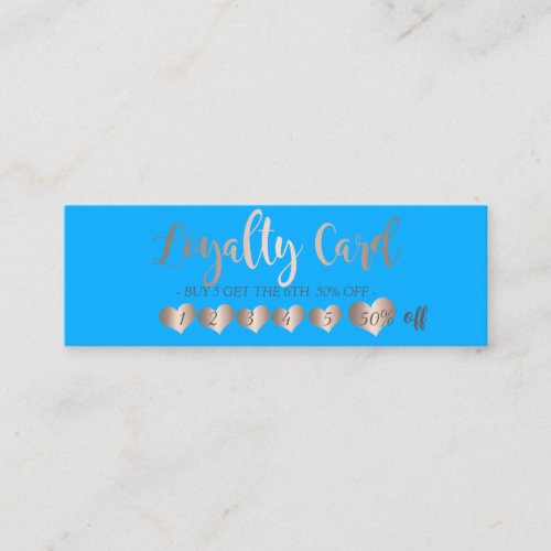 Professional Elegant Trendy Rose Gold Hearts Blue Loyalty Card