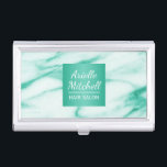 Professional Elegant Turquoise Alabaster Marble Business Card Holder<br><div class="desc">Classic elegance in this turquoise and white alabaster marble pattern with matching reflective square frame inset. Shown here as a hair salon theme,  this design works well for many professions and business types,  both masculine and feminine.</div>
