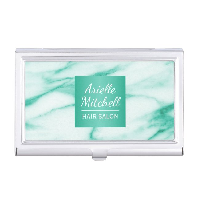 Professional Elegant Turquoise Alabaster Marble Business Card Holder (Front)