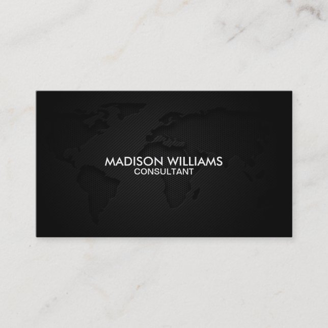 Professional Elegant Unique Modern Black World Map Business Card (Front)
