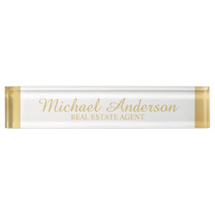 Professional Elegant White and Gold Desk Name Plate
