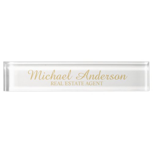 Professional Elegant White and Gold Nameplate