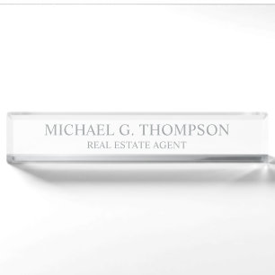 Professional Elegant White and Silver Desk Name Plate