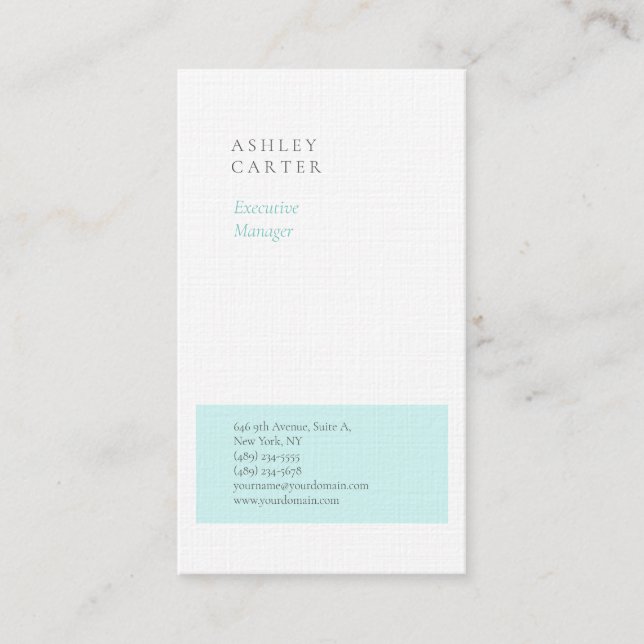 Professional elegant white blue minimalist modern business card (Front)