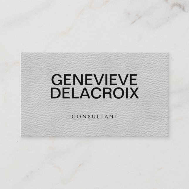 Professional Elegant White Leather with Bold Text Business Card (Front)