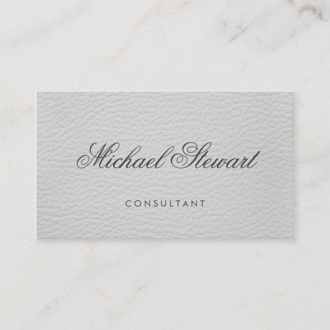 Professional Elegant White Leather with Fancy Text Business Card (Front)