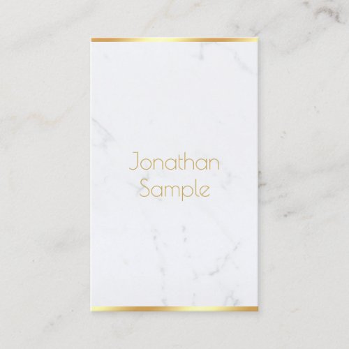 Professional Elegant White Marble Gold Text Modern Business Card