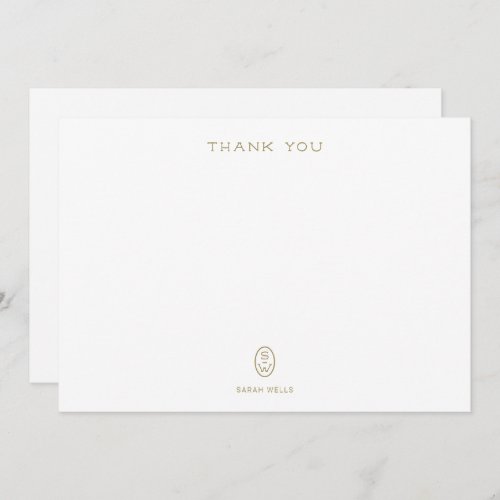 Professional Elegant White Monogram   Thank You Ca