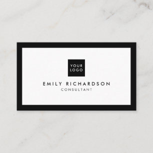 Professional elegant white plain black border logo business card