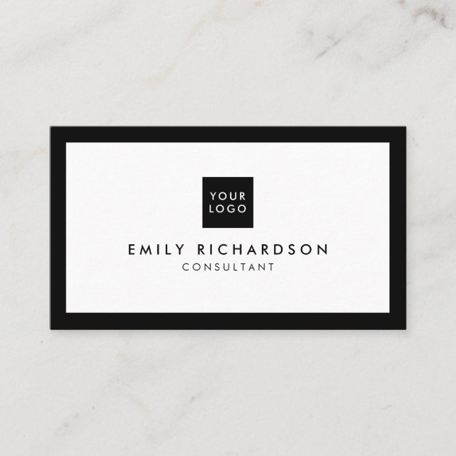 Professional elegant white plain black border logo business card (Front)