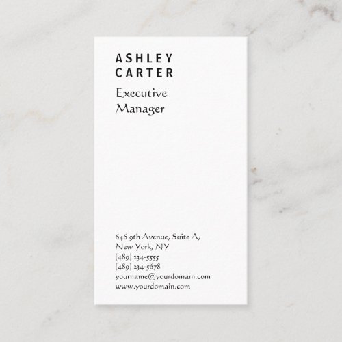 Professional elegant white plain manager modern business card