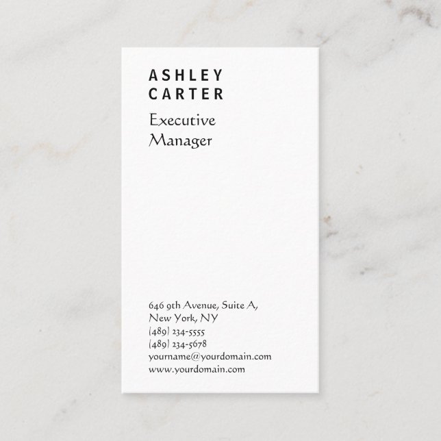 Professional elegant white plain manager modern business card (Front)