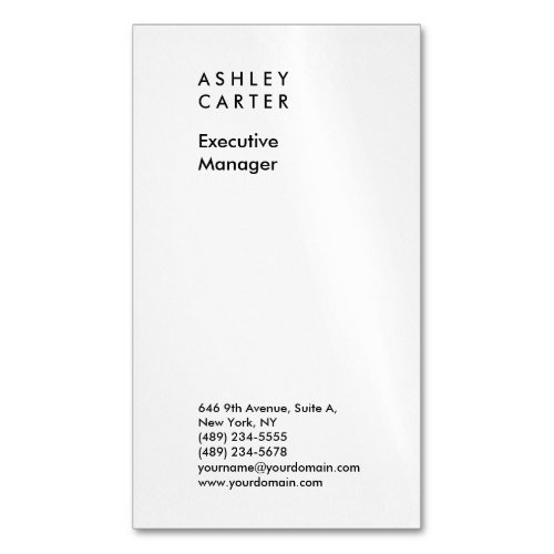 Professional elegant white plain minimalist modern business card magnet