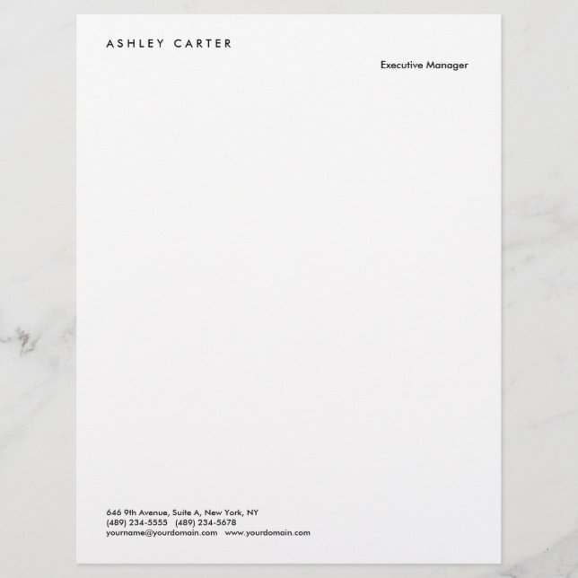 Professional elegant white plain minimalist modern letterhead (Front)